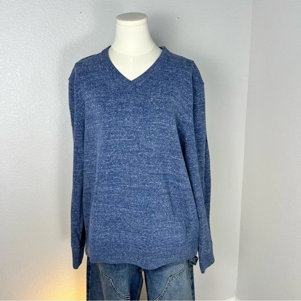 GAP Men’s XL Blue Heather Knit Sweater • Classic Crewneck Pullover